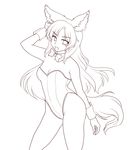  animal_ears bow bowtie breasts cleavage detached_collar hand_on_own_head imaizumi_kagerou isaki_(gomi) leotard lineart long_hair medium_breasts monochrome open_mouth playboy_bunny_leotard sketch solo tail touhou very_long_hair wolf_ears wolf_tail wrist_cuffs 