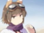  animal_ears animated animated_gif blinking blush brown_eyes brown_hair fox_ears goggles goggles_on_head haori japanese_clothes katou_keiko looking_at_viewer lowres ohashi_(hashidate) open_mouth scarf short_hair smile solo upper_body vambraces world_witches_series 