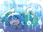  blue_eyes blue_hair bubble drill_hair head_fins japanese_clothes kimono long_sleeves mermaid monster_girl obi open_mouth sash shinapuu short_hair sketch smile solo touhou underwater wakasagihime wide_sleeves 