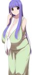  1girl bare_shoulders blue_hair breasts brown_eyes cleavage dress female huge_breasts long_hair long_skirt looking_at_viewer namamo_(kura) plump sagging_breasts simple_background skirt solo standing white_background 