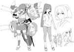  alternate_costume anger_vein camouflage casual character_sheet facepaint greyscale hyuuga_(jmsdf) hyuuga_(kantai_collection) ise_(kantai_collection) japanese_clothes kantai_collection monochrome multiple_girls ponytail short_hair translation_request uemukai_dai white_background 