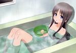  :o absurdres bath bathing bird black_hair blue_eyes breasts chick cleavage convenient_censoring endou_rino highres indoors jinsei legs long_hair looking_at_viewer medium_breasts navel non-web_source nude nyantype official_art open_mouth quail solo water 
