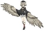  backpack bag braid brown_hair eyebrows feathered_wings feathers glasses harpy hat jewelry looking_at_viewer miwa_shirou monster_girl necklace original randoseru red_eyes shorts solo wings 