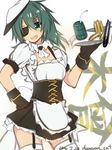  alternate_costume ammunition apron aqua_eyes aqua_hair ascot black_gloves blush character_name dangan_neko dated detached_collar drink eyepatch frilled_apron frills garter_straps gloves hat holding holding_plate image_sample kantai_collection kiso_(kantai_collection) long_hair maid_apron open_mouth pixiv_sample plate puffy_short_sleeves puffy_sleeves sailor_hat short_sleeves simple_background smile solo thighhighs torpedo twitter_username white_background white_legwear 