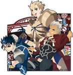  archer armor bad_id bad_pixiv_id blonde_hair blue_hair fate/stay_night fate_(series) gilgamesh hair_slicked_back kuroihato lancer multiple_boys no_outlines red_eyes transparent_background white_hair 