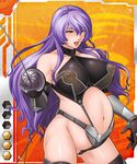  1girl breasts card_(medium) ederica_snowden female inflation kokonoki_nao large_breasts lilith-soft pregnant purple_hair rapier solo sword taimanin_asagi taimanin_asagi_battle_arena weapon 