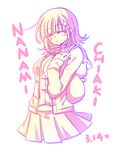  backpack bag blush character_name closed_eyes danganronpa ears hair_ornament hand_on_own_chest nanami_chiaki nobuda pleated_skirt short_hair skirt smile solo super_danganronpa_2 