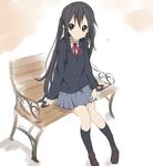  bench black_hair brown_eyes core_(mayomayo) k-on! long_hair nakano_azusa sakuragaoka_high_school_uniform school_uniform twintails very_long_hair 