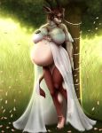  adebola_melesi ajna anklet antelope anthro belly big_belly big_breasts bottomless bow breasts clothed clothing female flower gemsbok grass hi_res jewelry lingerie mammal oryx plant pregnant solo tree 