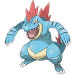  fangs feraligatr no_humans official_art pokemon solo sugimori_ken yellow_eyes 