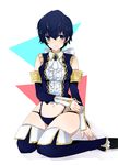  1girl absurdres alternate_costume blush cravat detached_sleeves high-cut_armor highres midriff navel persona persona_4 persona_4_the_golden shirogane_naoto short_hair solo thighhighs very_short_hair 