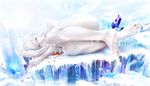  absurdres bad_id bad_pixiv_id barefoot blue_eyes bouno_satoshi cold frozen hair_ornament highres ice icicle lens_flare lips long_hair looking_at_viewer lying nude on_side original silver_hair snow solo toes 