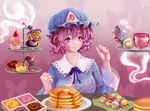  &gt;_&lt; black_hair blonde_hair bug butterfly closed_eyes cup dango doughnut food ghost hakurei_reimu hat insect kirisame_marisa konpaku_youmu lunasa_prismriver lyrica_prismriver merlin_prismriver minigirl mob_cap multiple_girls nenne objectification pancake pink_eyes pink_hair plate saigyouji_yuyuko short_hair silver_hair skewer stack_of_pancakes sweets syrup table tiered_tray touhou triangular_headpiece wagashi witch_hat 