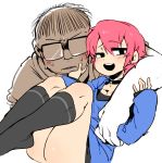  2boys black_choker black_eyes black_legwear blush carrying choker doppel_(pixiv) face_grab fat fat_man glasses highres kneehighs looking_at_viewer male_focus multiple_boys open_mouth park_jinim_(parkgee) pink_hair real_life smile socks yaoi 