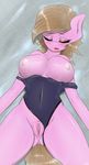  anthro big_breasts blonde_hair blush breasts clitoris clothing equine eyes_closed female fur hair hi_res horse long_hair lying mammal my_little_pony nipples on_back open_mouth original_character pink_fur pony pussy pussy_juice replica_(artist) solo swimsuit unconscious wet wet_hair 