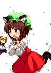  animal_ears bad_id bad_pixiv_id brown_hair cat_ears cat_tail chen cold dai-erie doll earrings frilled_skirt frills hat jewelry long_sleeves mob_cap multiple_tails nekomata open_mouth shanghai_doll short_hair skirt tail touhou trembling two_tails vest 