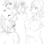 black_and_white breasts canine clothing cute faces female flower fur hair looking_at_viewer mammal monochrome open_mouth plain_background sindoll sketches tongue tongue_out 