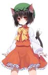  &gt;:( animal_ears black_nails bow brown_hair cat_ears cat_tail chen crote earrings frilled_skirt frills frown hat highres jewelry multiple_tails nail_polish nekomata orange_eyes shirt short_hair skirt tail touhou transparent_background two_tails v-shaped_eyebrows vest 