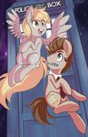  blonde_hair blue_eyes brown_hair derpy_hooves_(mlp) doctor_who doctor_whooves_(mlp) equine friendship_is_magic hair mammal my_little_pony necktie pegasus police_box sallymon wings yellow_eyes yuki-menoko 