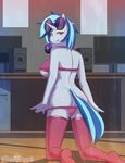  anthro back_turned bedroom_eyes big_breasts blue_hair breasts clothing computer equine eyewear female friendship_is_magic fur glasses hair headphones horn horse inside kneeling legwear looking_at_viewer looking_back mammal my_little_pony panties pony presenting red_eyes silentpon3 smile solo speakers stockings two_tone_hair underwear unicorn vinyl_scratch_(mlp) white_fur 