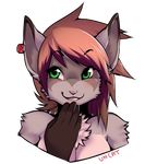  alpha_channel blush brown_fur bust canine chest_tuft female ferret fur green_eyes hair hybrid jewelry mammal mustelid nude plain_background red_hair smile solo transparent_background tuft unregisteredcat wolf 