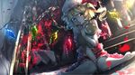  :o between_legs blonde_hair flandre_scarlet gears hand_between_legs hat highres looking_at_viewer machinery red_eyes revision ryosios short_hair side_ponytail sitting solo stairs stuffed_toy touhou wariza wings 