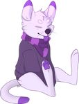 alpha_channel bitley cat ceru clothed clothing eyes_closed feline fur hoodie mammal paws plain_background purple_ears purple_tongue scarf sitting solo taile tongue tongue_out transparent_background white_fur 
