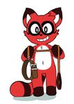  8chan anthro bdsm chibi collar cub cute facial_markings fur leash looking_at_viewer male mammal markings mascot nate_(8chan) one_eye_closed oob raccoon red_fur smile teeth white_belly wink young 