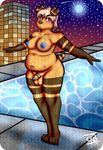  amber amber_(character) areola big_breasts blue_eyes blue_nipples blue_penis blush breasts chubby curlykaiserbunny_(artist) cute dickgirl intersex looking_at_viewer mammal marsupial night night_sky nipples obese overweight penis pool skyscraper solo standing stars stripes thylacine voluptuous 