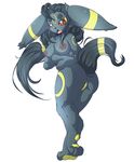  2014 anthro anthrofied areola black_hair breasts butt eeveelution female fur hair looking_at_viewer nintendo nipples open_mouth plain_background pok&eacute;mon pok&eacute;morph red_eyes solo standing suddenhack teeth tongue umbreon video_games white_background 