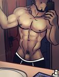  2014 abs anthro beard bgn biceps boxers cellphone clothing dragon facial_hair iphone male muscles navel nipples nude penis phone pubes scalie selfie underwear 