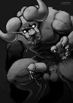  2014 aledonrex anus balls barbs berserk biceps demon erection fur glowing glowing_eyes horn looking_at_viewer male monochrome muscles nude penis precum pubes saliva solo wings zodd 