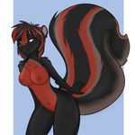  anthro breasts brown_nose female fluffy_tail mammal nipples nude plain_background pussy sirod skunk smile solo 