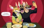  alcohol beer beverage canine coyote dog food german_shepherd kobi_lacroix male mammal multi_head sausage selfie 