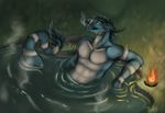  anthro blue_eyes dragon fire hot_spring lake machinari male open_mouth schism tongue tongue_out water 