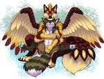  2014 avian bird bow canine censored covering feathers female fox hindpaw hybrid ifus lazarus_(rukaisho) male mammal nude paws phoenix sitting spread_legs spreading topazfox wings 