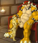  2014 anthro balls big_dom_small_sub bowser canine dog duo fur gay koopa licking male mammal mario_bros nintendo oral penis scalie size_difference solaxe tongue uncut vein video_games 