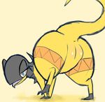  anus bent_over female feral heliolisk looking_at_viewer nintendo pcred566 plain_background pok&eacute;mon presenting pussy scalie solo tongue tongue_out video_games yellow_background 