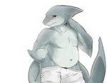  barazoku blush boxers bulge chubby clothing fireflufferz fish gills looking_at_viewer male marine navel shark shy soma submissive teasing underwear undressing white_clothing 