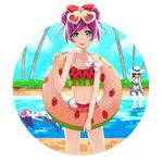  :p bad_id bad_pixiv_id bikini bow brown_hair double_bun eyewear_on_head food food_print green_eyes hair_bow hat heart houjou_sophie long_hair looking_at_viewer manaka_lala minami_mirei multiple_girls partially_submerged pink_hair popsicle pretty_(series) pripara purple_hair sasamaru_chimaki short_hair sitting strawberry_print sunglasses swimsuit tongue tongue_out water 