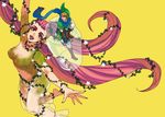 1girl bad_id bad_pixiv_id blonde_hair boots breasts eyeshadow flower giantess great_fairy hat in_container jar link long_hair makeup medium_breasts no_nipples pink_hair pointy_ears scarf see-through size_difference the_legend_of_zelda the_legend_of_zelda:_ocarina_of_time tri_tails vambraces very_long_hair yo_mo zelda_musou 