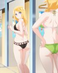  2girls ass bikini black_bikini blonde_hair blue_eyes breasts butt_crack harukana_receive highres large_breasts long_hair looking_back multiple_girls screencap sideboob standing stitched swimsuit third-party_edit thomas_claire thomas_emily 