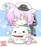  :3 admiral_(kantai_collection) admiral_(kantai_collection)_(cosplay) animal_ears aoi_tobira cat cat_ears cat_tail chibi cosplay kantai_collection purple_hair school_uniform serafuku sleeping tail tama_(kantai_collection) zzz 