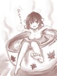  :d artist_name bad_id bad_pixiv_id barefoot bathing blush breasts collarbone cup hat highres in_container in_cup large_breasts leaning_back looking_at_viewer minigirl monochrome no_nipples nude open_mouth pom_pom_(clothes) pyonsuke_(pyon2_mfg) shameimaru_aya signature sitting sketch smile soles solo steam sugar_cube toes tokin_hat touhou translated 