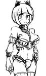  alternate_costume animal_ears armlet bangs bare_shoulders bell bell_collar blunt_bangs bracelet breasts bustier cat_ears collar commentary_request detached_collar fang fingernails greyscale hand_on_hip jewelry large_breasts m.purin monochrome ms._fortune_(skullgirls) raised_eyebrow scar sharp_fingernails short_hair sketch skullgirls slave solo thighhighs 