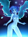  artist_name blue blue_eyes blue_hair blue_skin breasts commentary english_commentary eyelashes highres lapis_lazuli_(steven_universe) navel neocoill nipples nude open_mouth pubic_hair small_breasts smile solo space star_(sky) steven_universe watermark web_address wings 