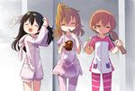  :o adjusting_hair animal_hood brush brushing_teeth bunny_hood closed_eyes cowboy_shot cup green_eyes half-closed_eyes hood hoshizora_rin kousaka_honoka long_hair love_live! love_live!_school_idol_project messy_hair multiple_girls pajamas pom_pom_(clothes) shipii_(jigglypuff) short_hair shorts sleepy striped toothbrush topknot waking_up yazawa_nico 