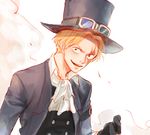  1boy blonde_hair cravat dust formal gloves goggles goggles_on_hat hat looking_at_viewer male male_focus one_piece sabo_(one_piece) scar solo top_hat yamsong 