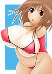  bikini breasts brown_hair cleavage erect_nipples huge_breasts red_eyes standing swimsuit yuma-24 