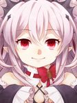  bare_shoulders bow close-up fang krul_tepes owari_no_seraph pointy_ears red_bow red_eyes smile solo vampire 